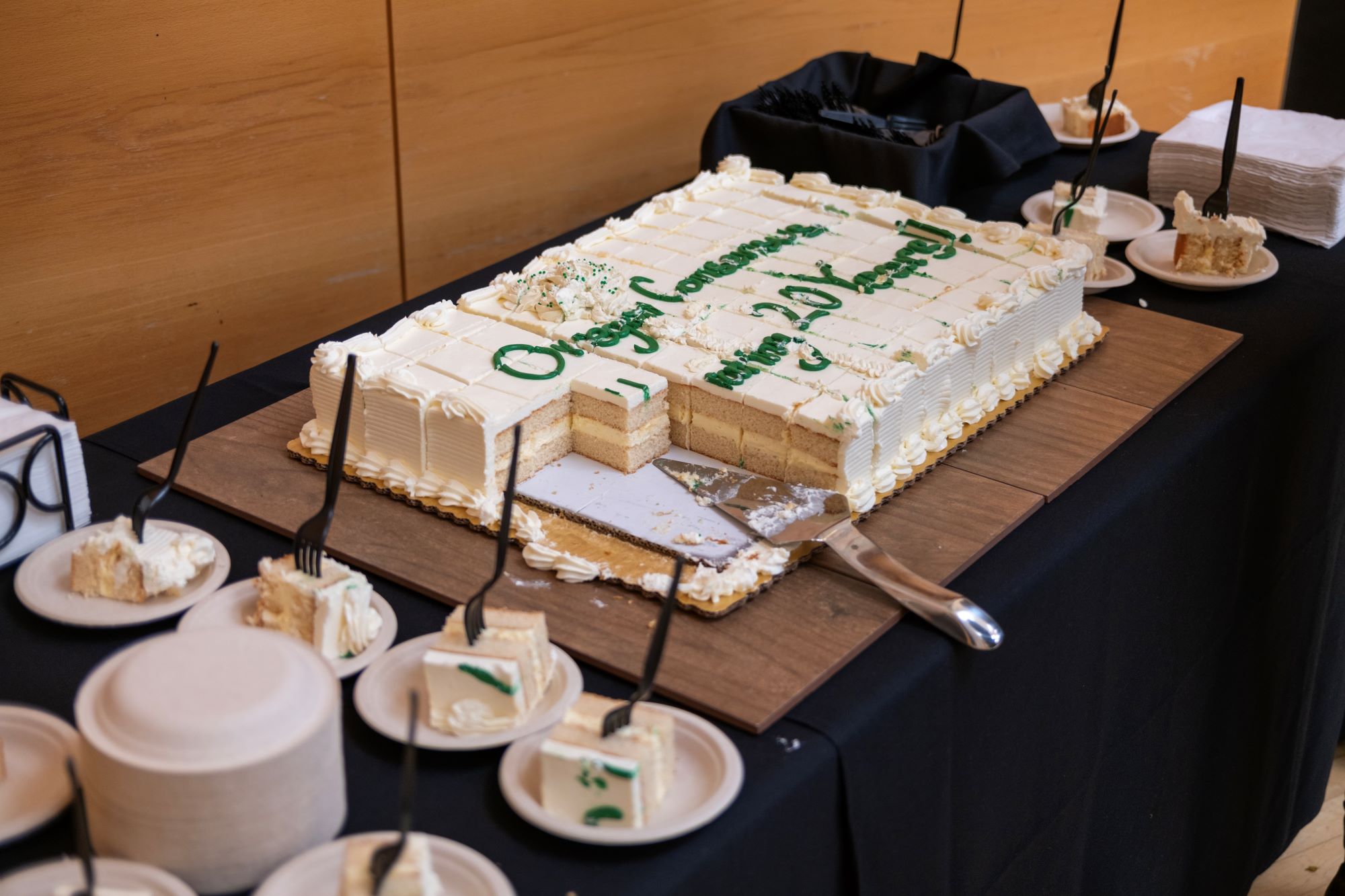 White sheet cake of the Oregon Consensus celebration cake